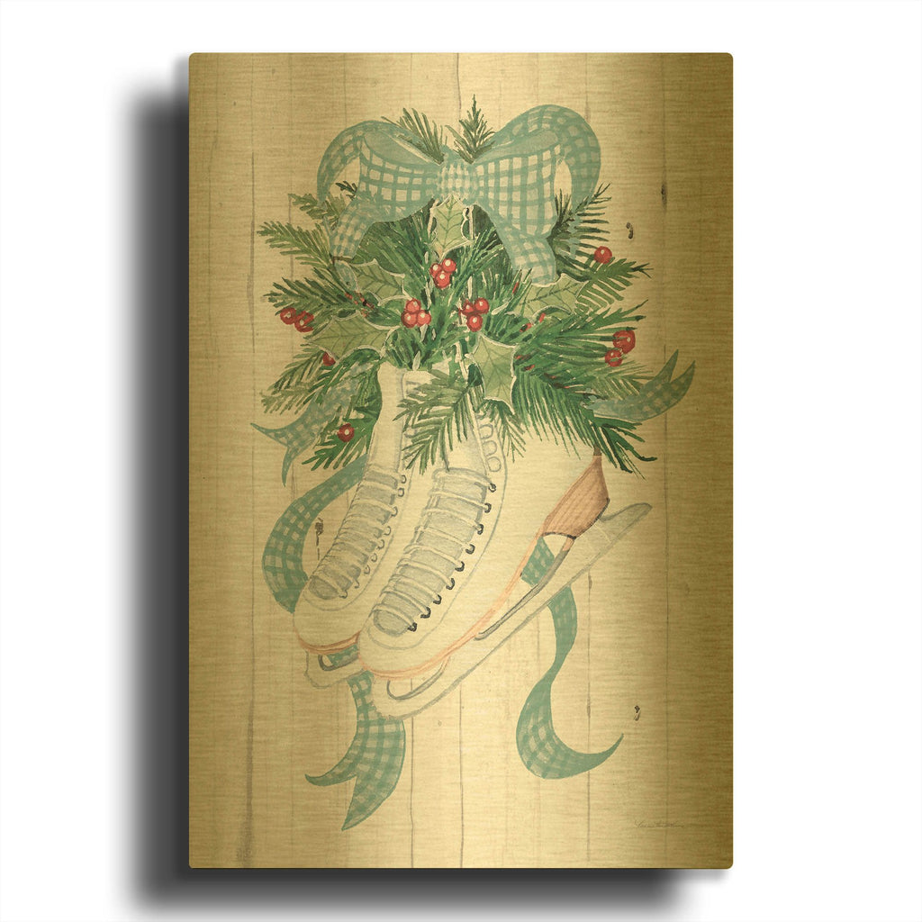 'Holiday Sports Ice Skates' By Kathleen Parr Gold Metal Wall Art