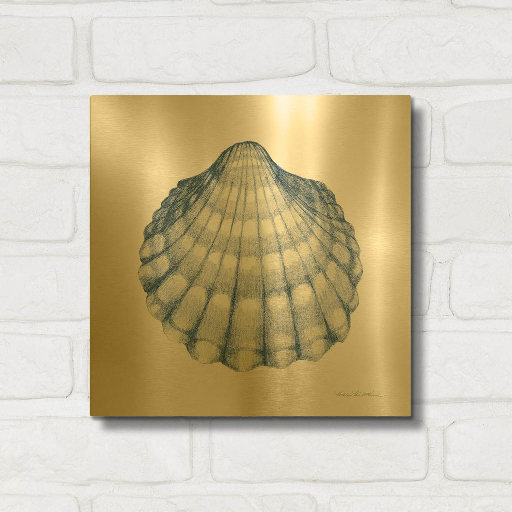 'Shells 3 Blue and White' By Kathleen Parr Gold Metal Wall Art