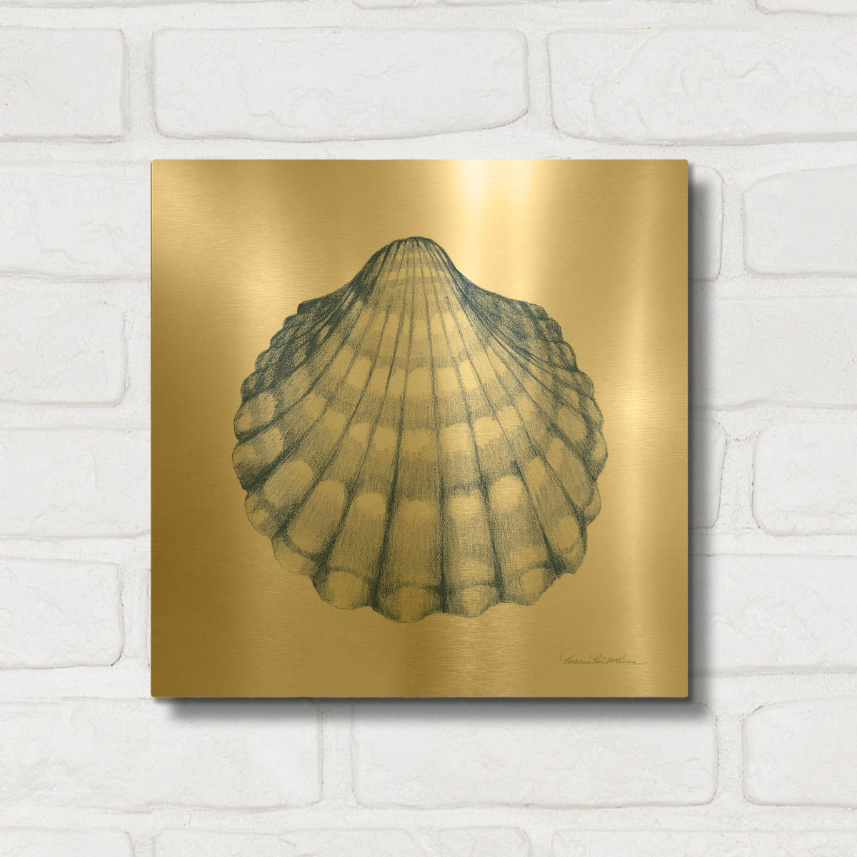 'Shells 3 Blue and White' By Kathleen Parr Gold Metal Wall Art