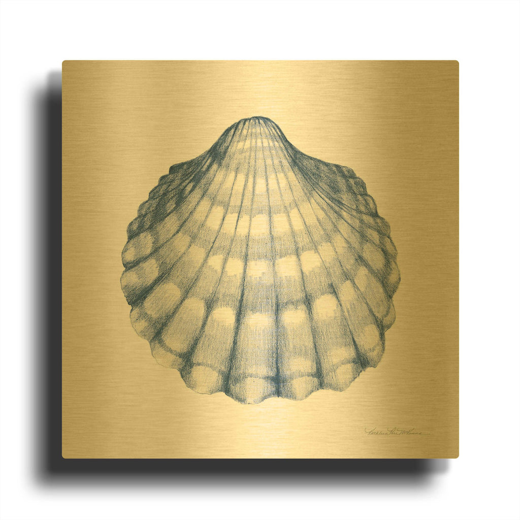 'Shells 3 Blue and White' By Kathleen Parr Gold Metal Wall Art