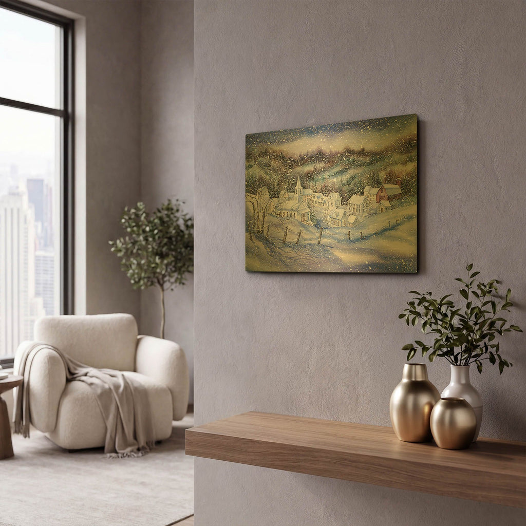 'Winter Village' By Kathleen Parr Gold Metal Wall Art