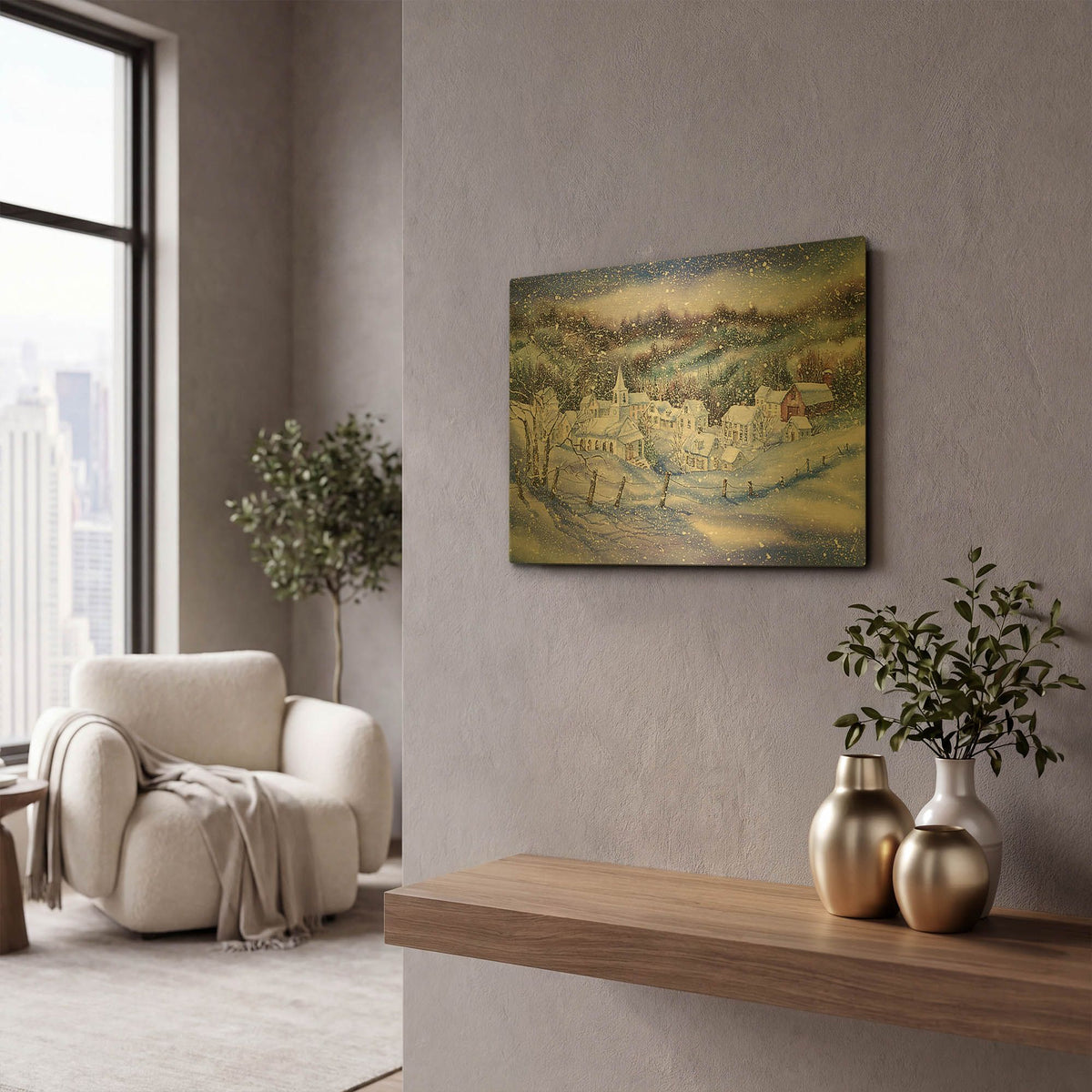'Winter Village' By Kathleen Parr Gold Metal Wall Art