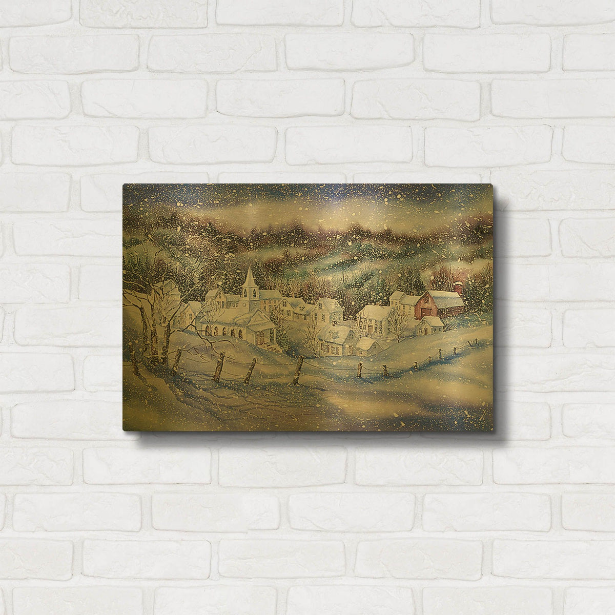 'Winter Village' By Kathleen Parr Gold Metal Wall Art