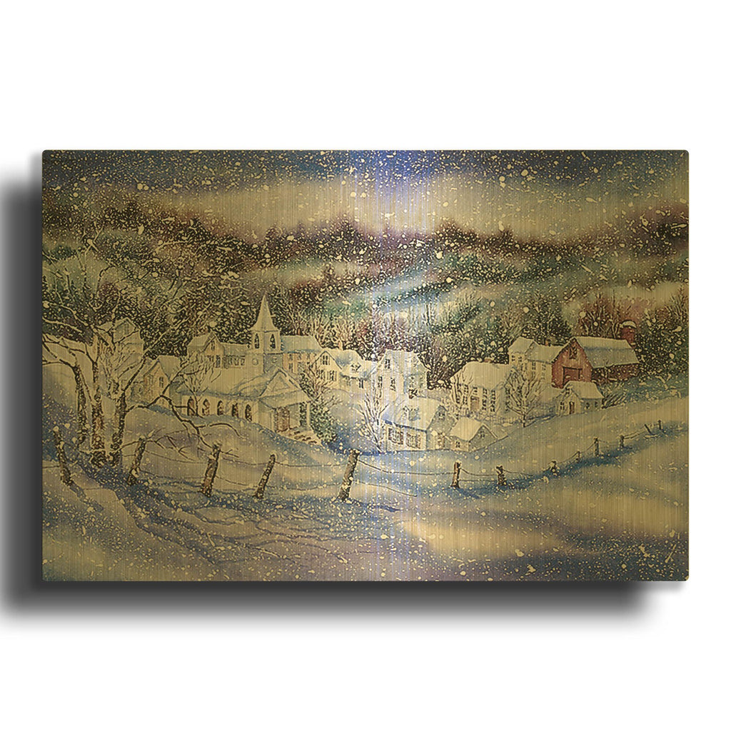 'Winter Village' By Kathleen Parr Gold Metal Wall Art