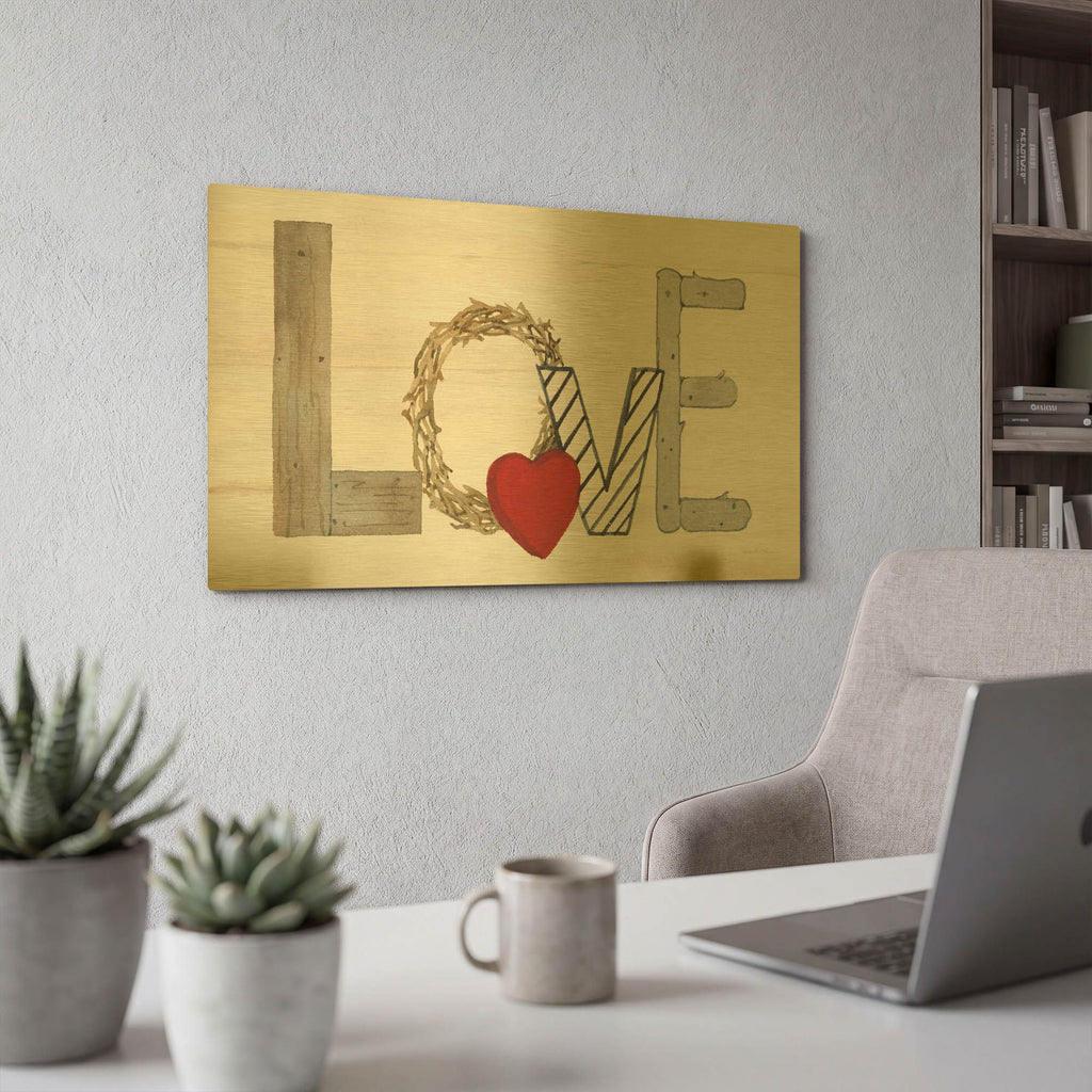 'Rustic Valentine Love' By Kathleen Parr Gold Metal Wall Art