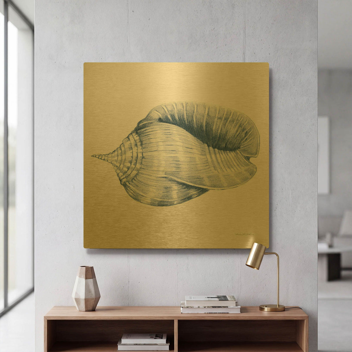 'Shells 2 Blue and White' By Kathleen Parr Gold Metal Wall Art