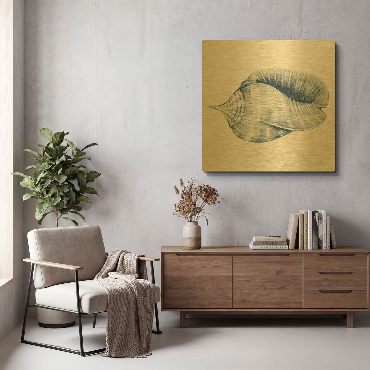 'Shells 2 Blue and White' By Kathleen Parr Gold Metal Wall Art