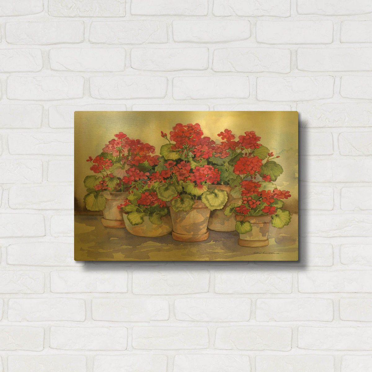'Spring Geraniums' By Kathleen Parr Gold Metal Wall Art
