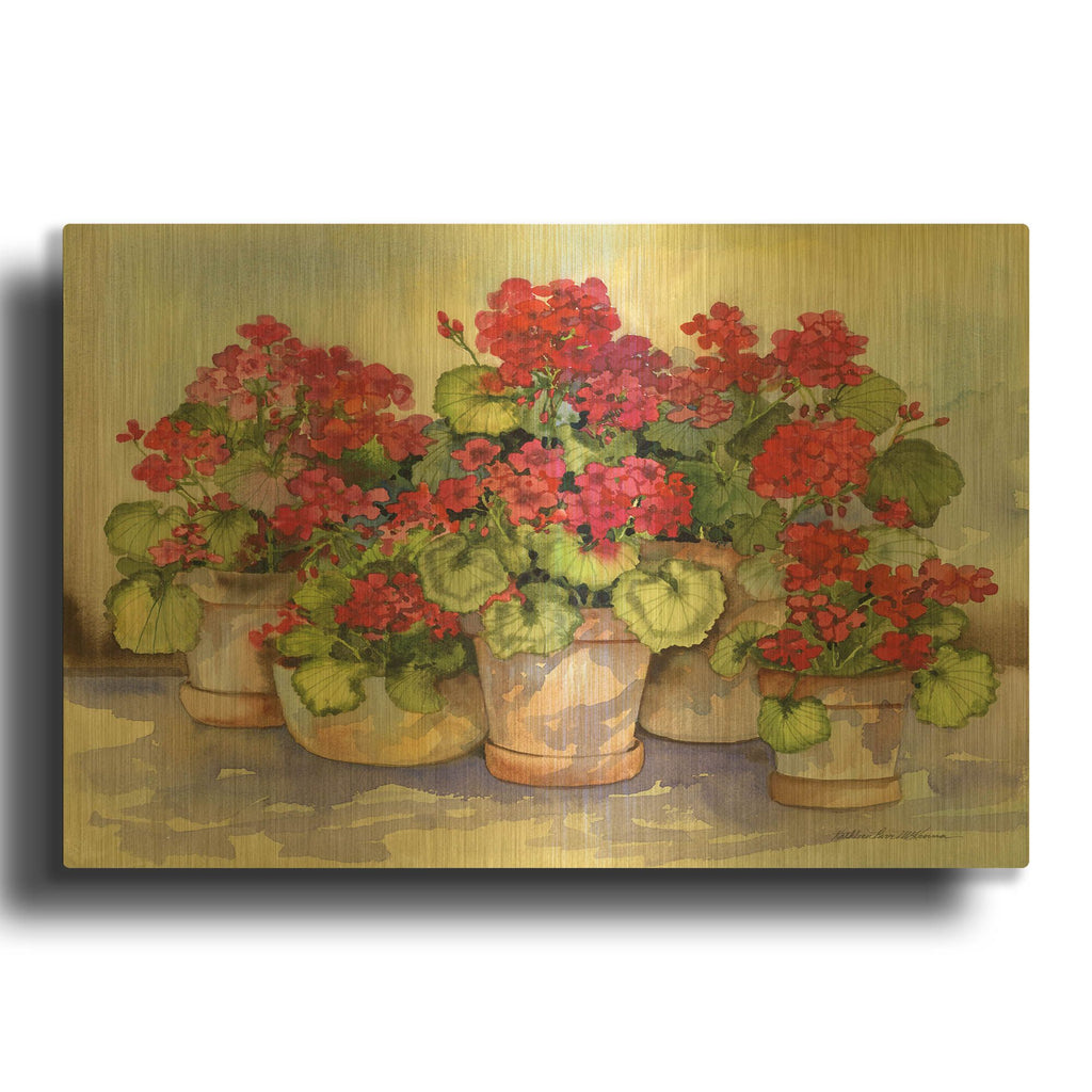 'Spring Geraniums' By Kathleen Parr Gold Metal Wall Art