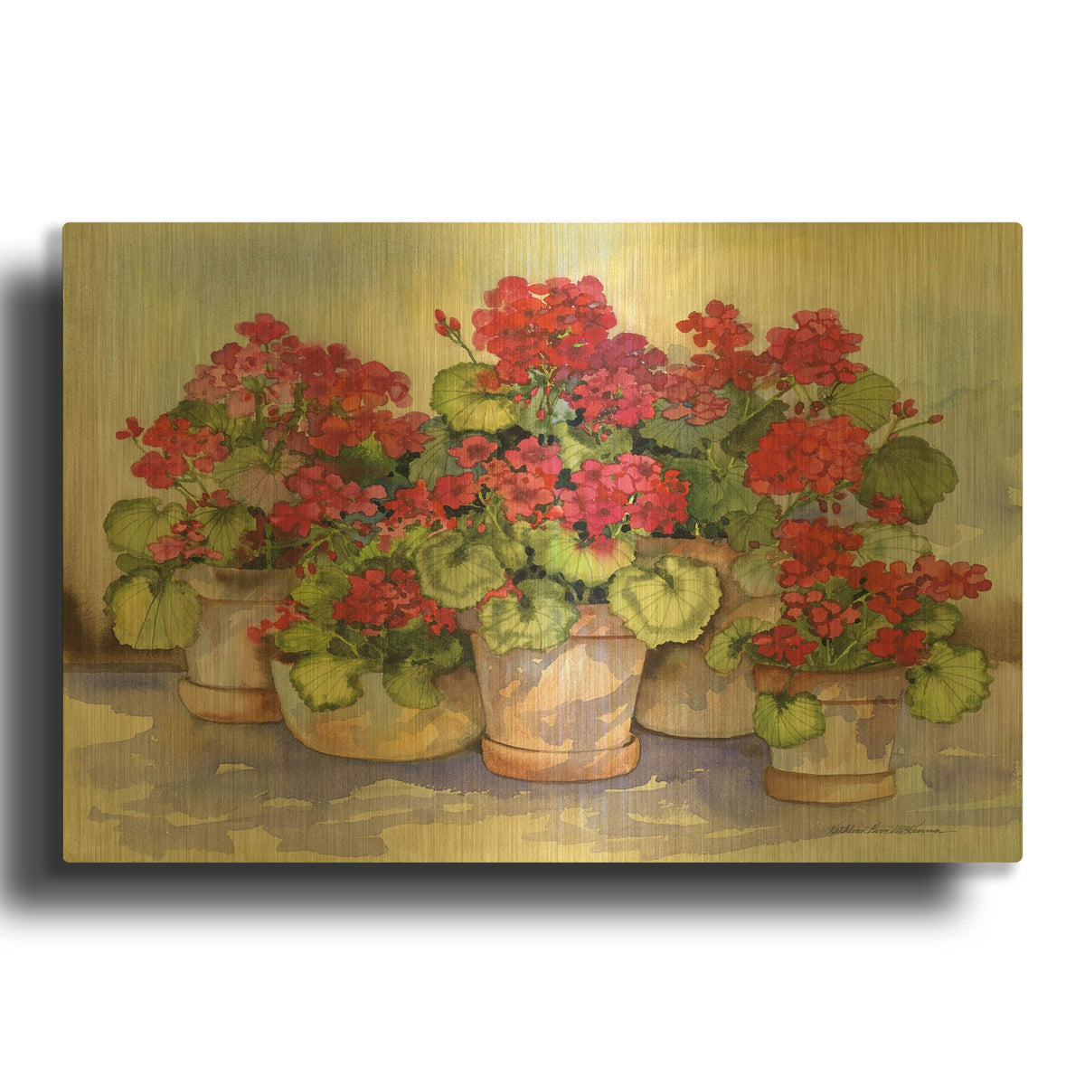 'Spring Geraniums' By Kathleen Parr Gold Metal Wall Art