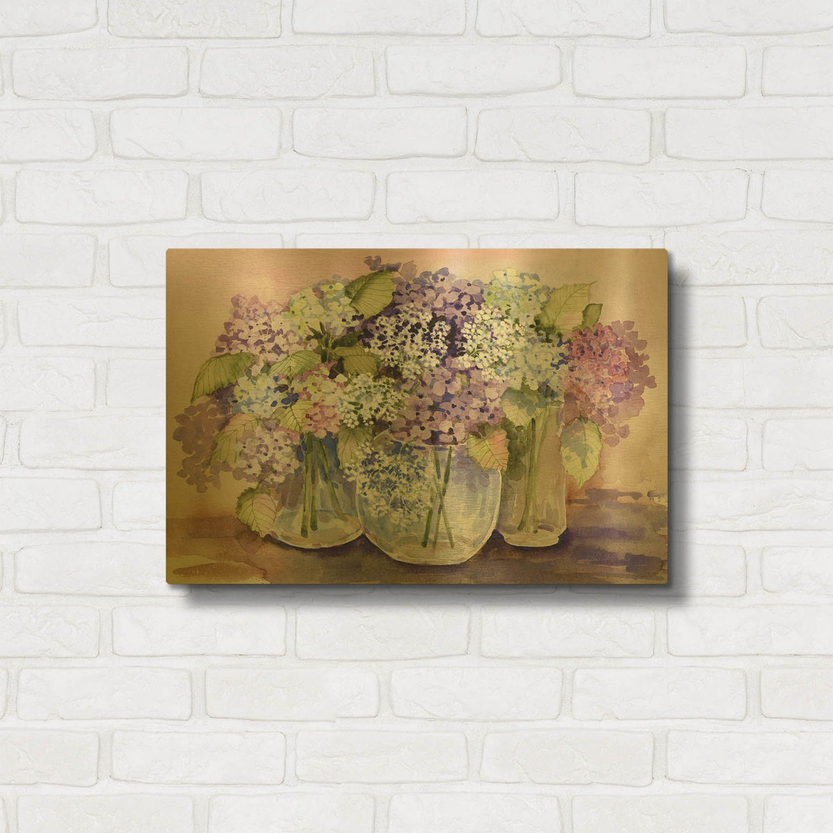 'Hydrangeas In Glass' By Kathleen Parr Gold Metal Wall Art