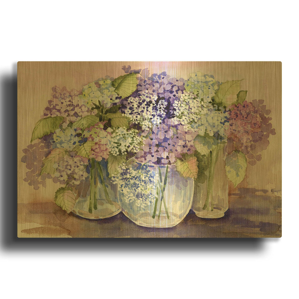 'Hydrangeas In Glass' By Kathleen Parr Gold Metal Wall Art