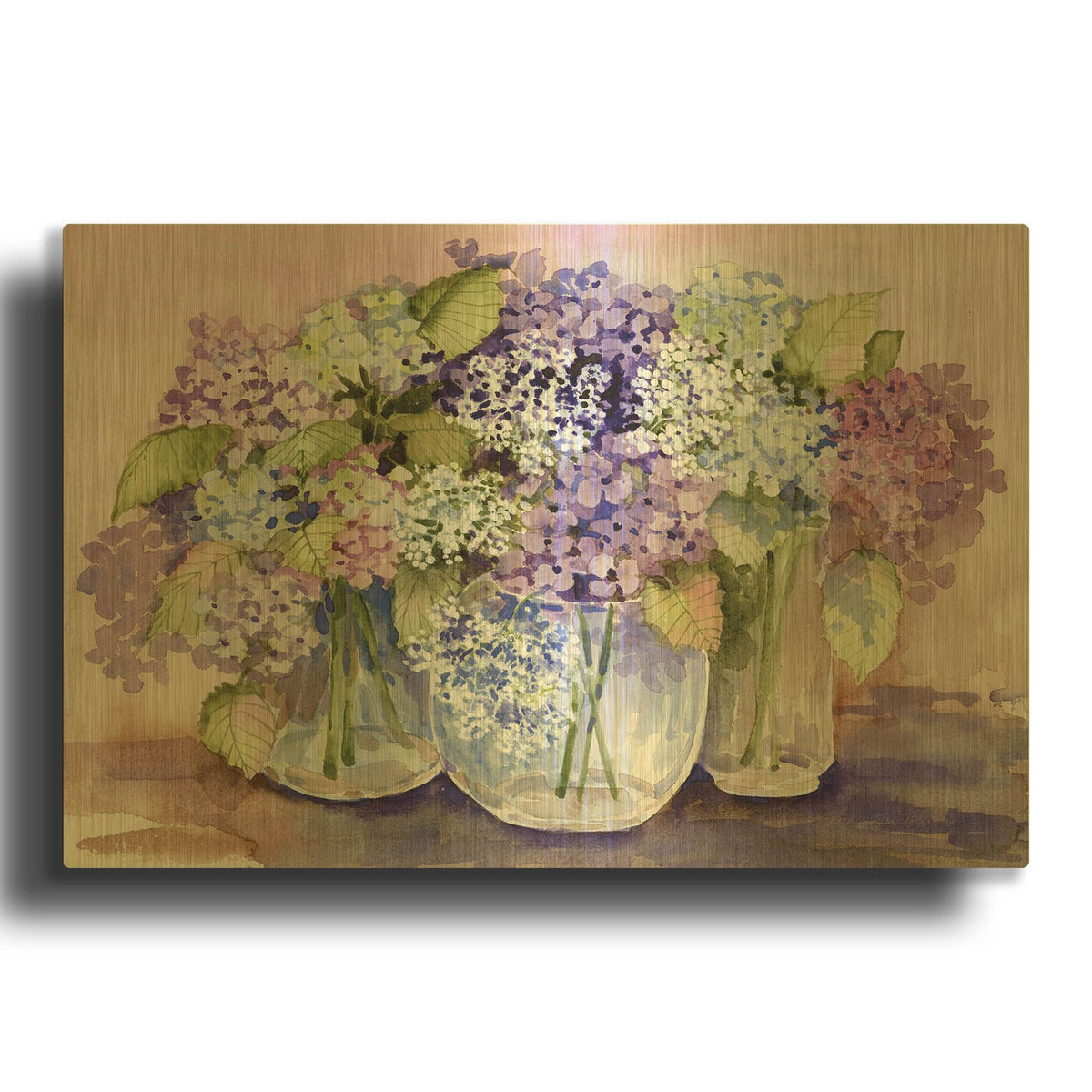 'Hydrangeas In Glass' By Kathleen Parr Gold Metal Wall Art