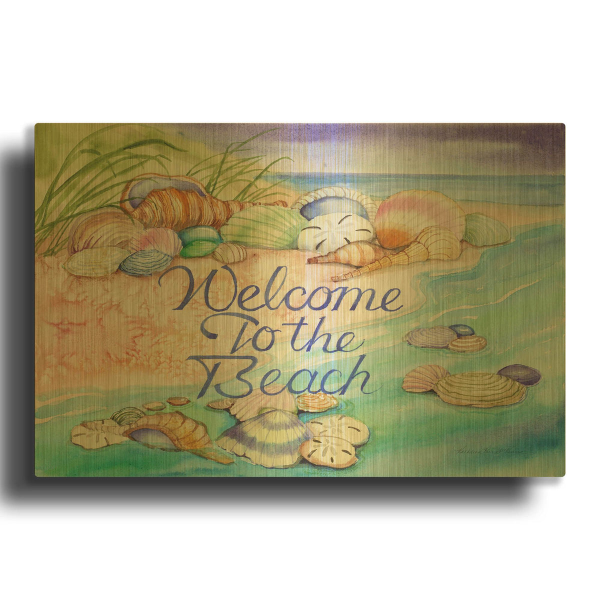 'Welcome to the Beach' By Kathleen Parr Gold Metal Wall Art