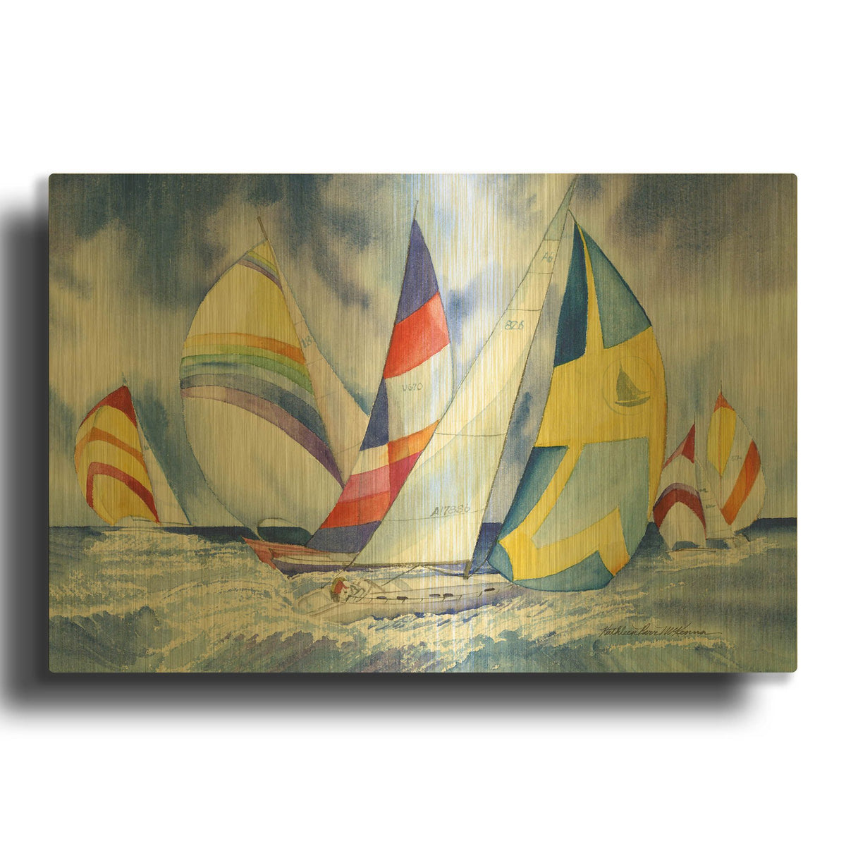 'Sailboats' By Kathleen Parr Gold Metal Wall Art