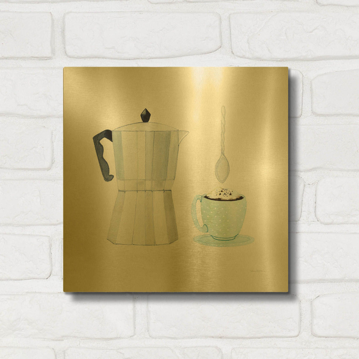 'Coffee Break 7 Tan' By Kathleen Parr Gold Metal Wall Art