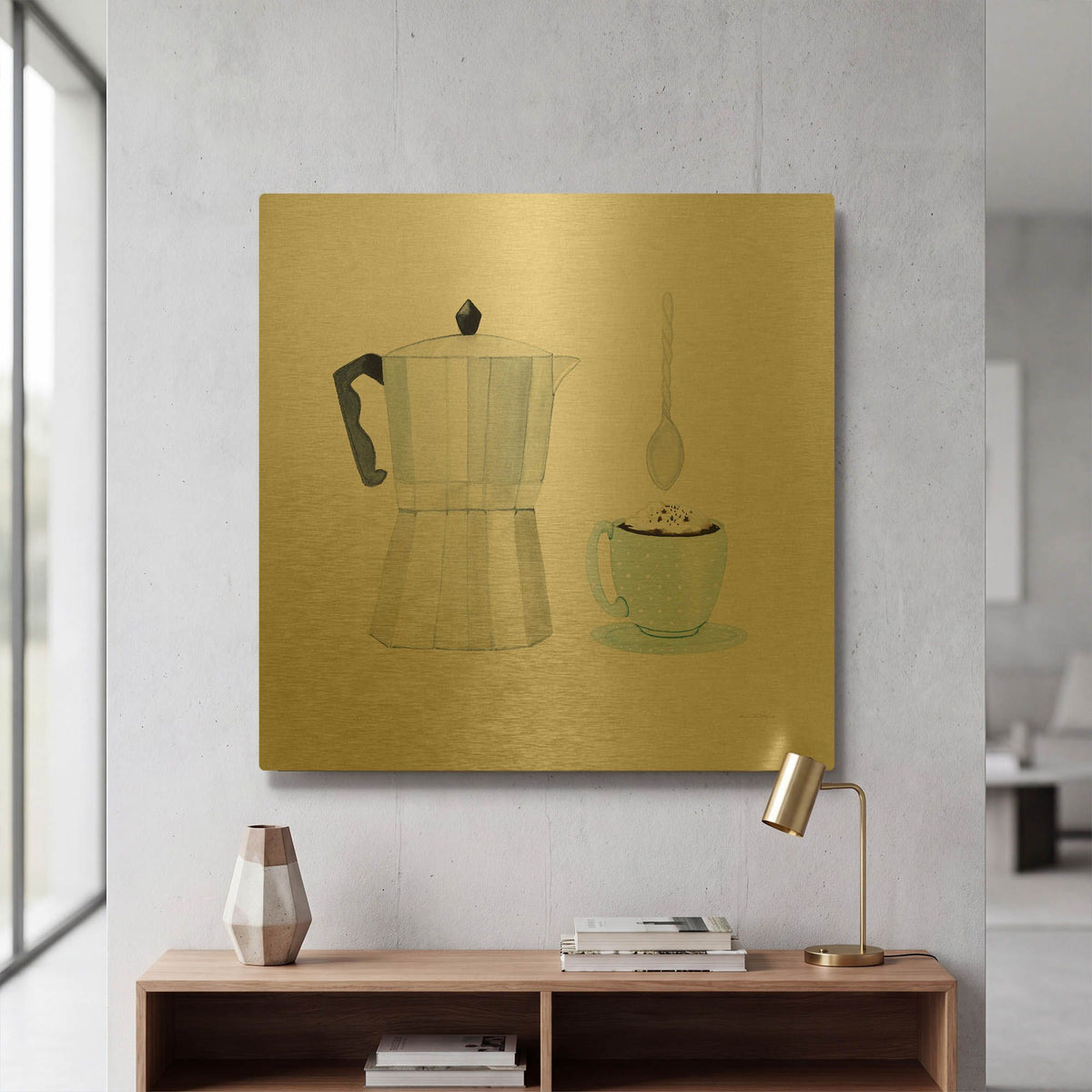 'Coffee Break 7 Tan' By Kathleen Parr Gold Metal Wall Art