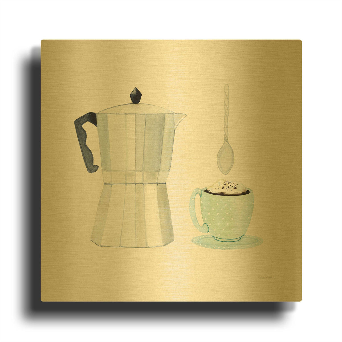 'Coffee Break 7 Tan' By Kathleen Parr Gold Metal Wall Art