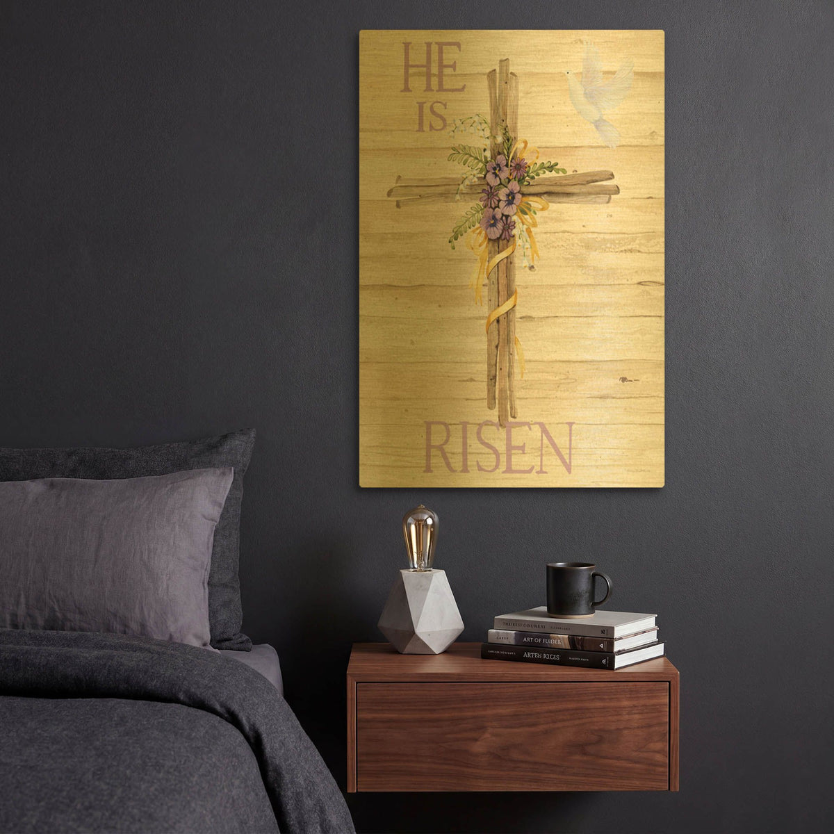 'Easter Blessing Saying 3 with Cross v2' By Kathleen Parr Gold Metal Wall Art