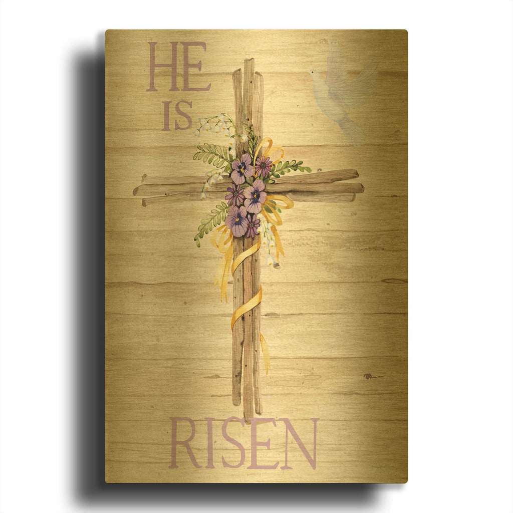 'Easter Blessing Saying 3 with Cross v2' By Kathleen Parr Gold Metal Wall Art