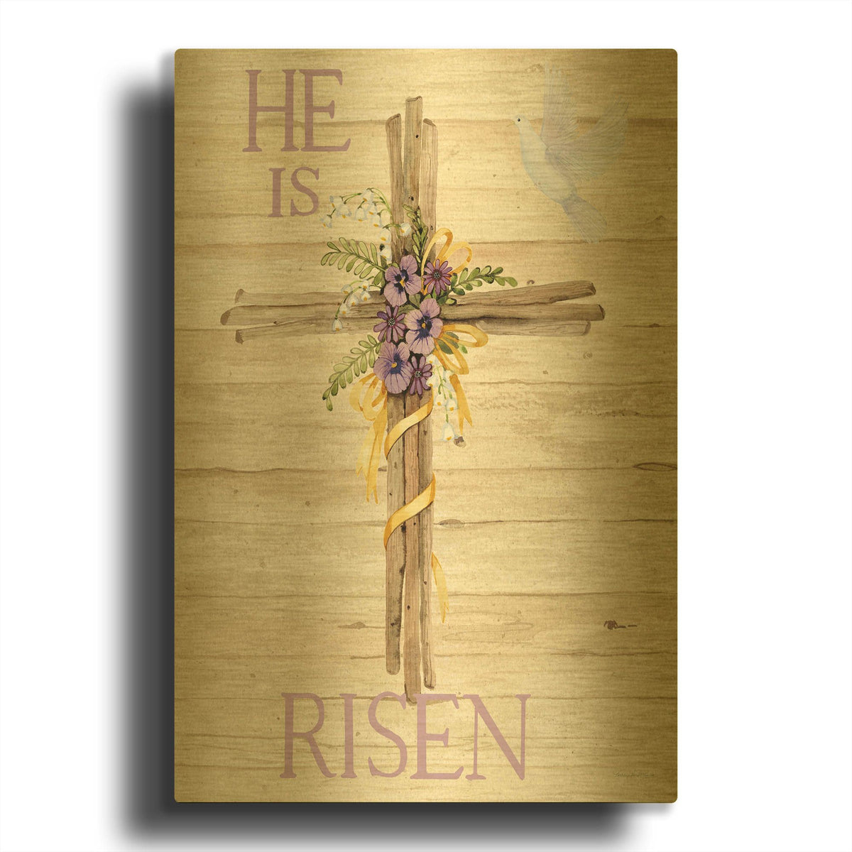 'Easter Blessing Saying 3 with Cross v2' By Kathleen Parr Gold Metal Wall Art