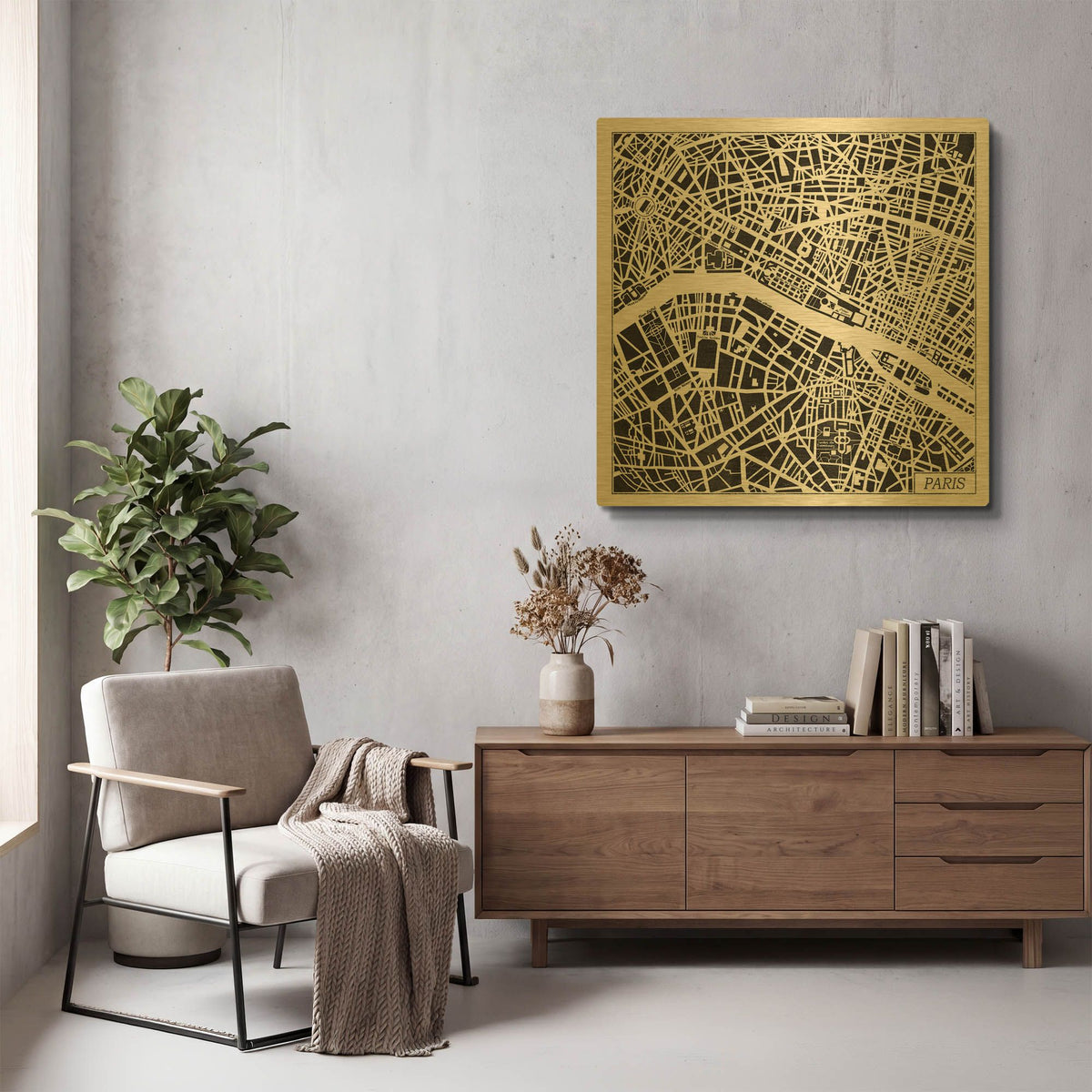 'Paris Map Black' By Laura Marshall Gold Metal Wall Art