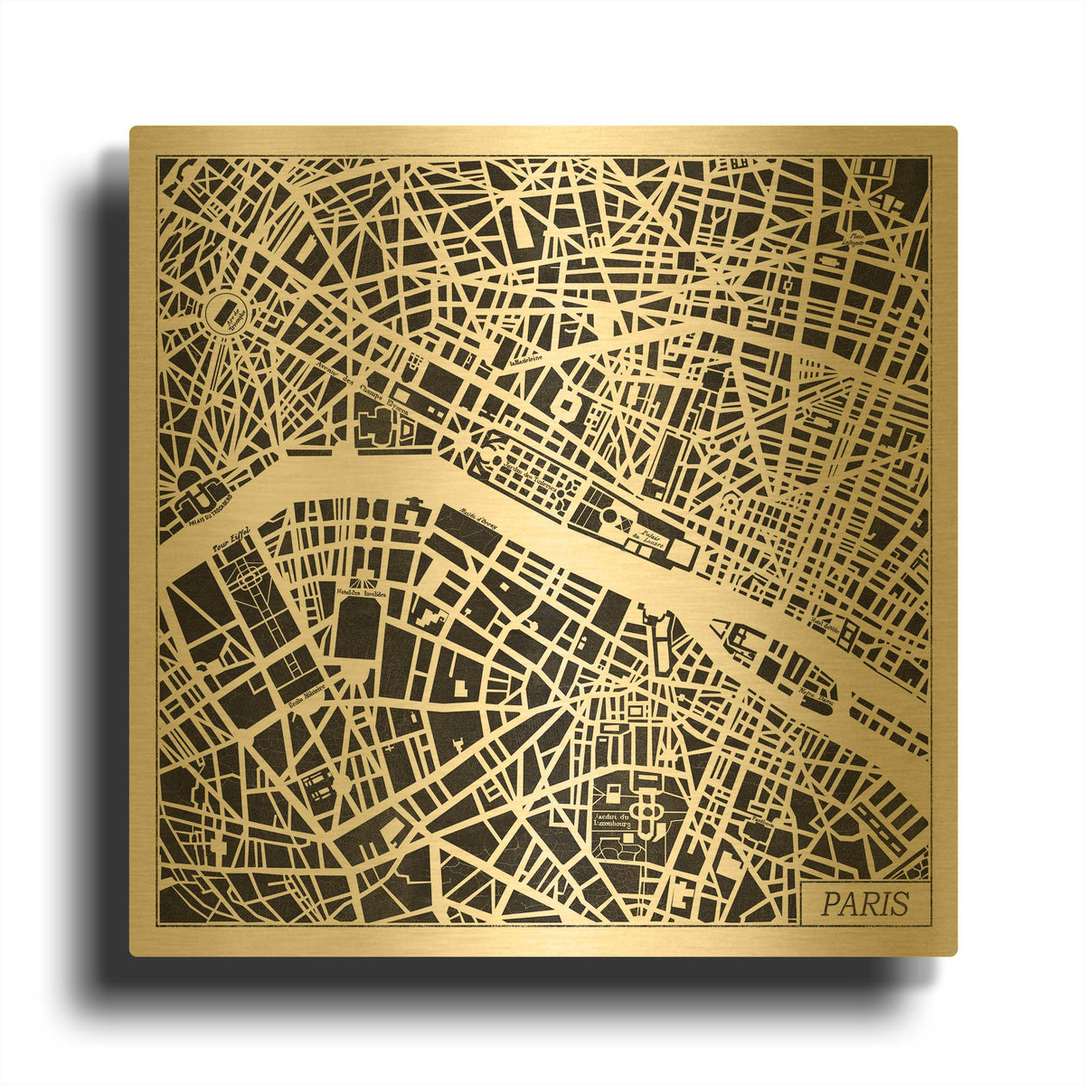 'Paris Map Black' By Laura Marshall Gold Metal Wall Art