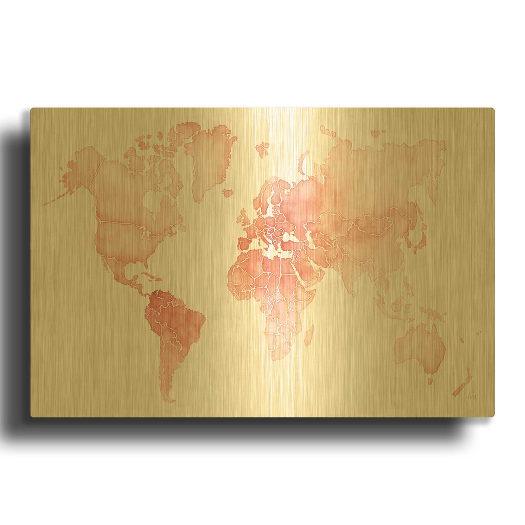 'Watercolor Wanderlust Coral' By Laura Marshall Gold Metal Wall Art