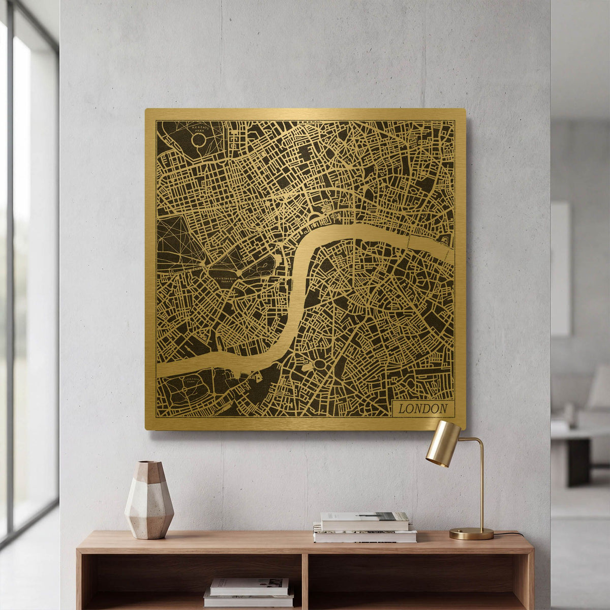 'London Map Black' By Laura Marshall Gold Metal Wall Art