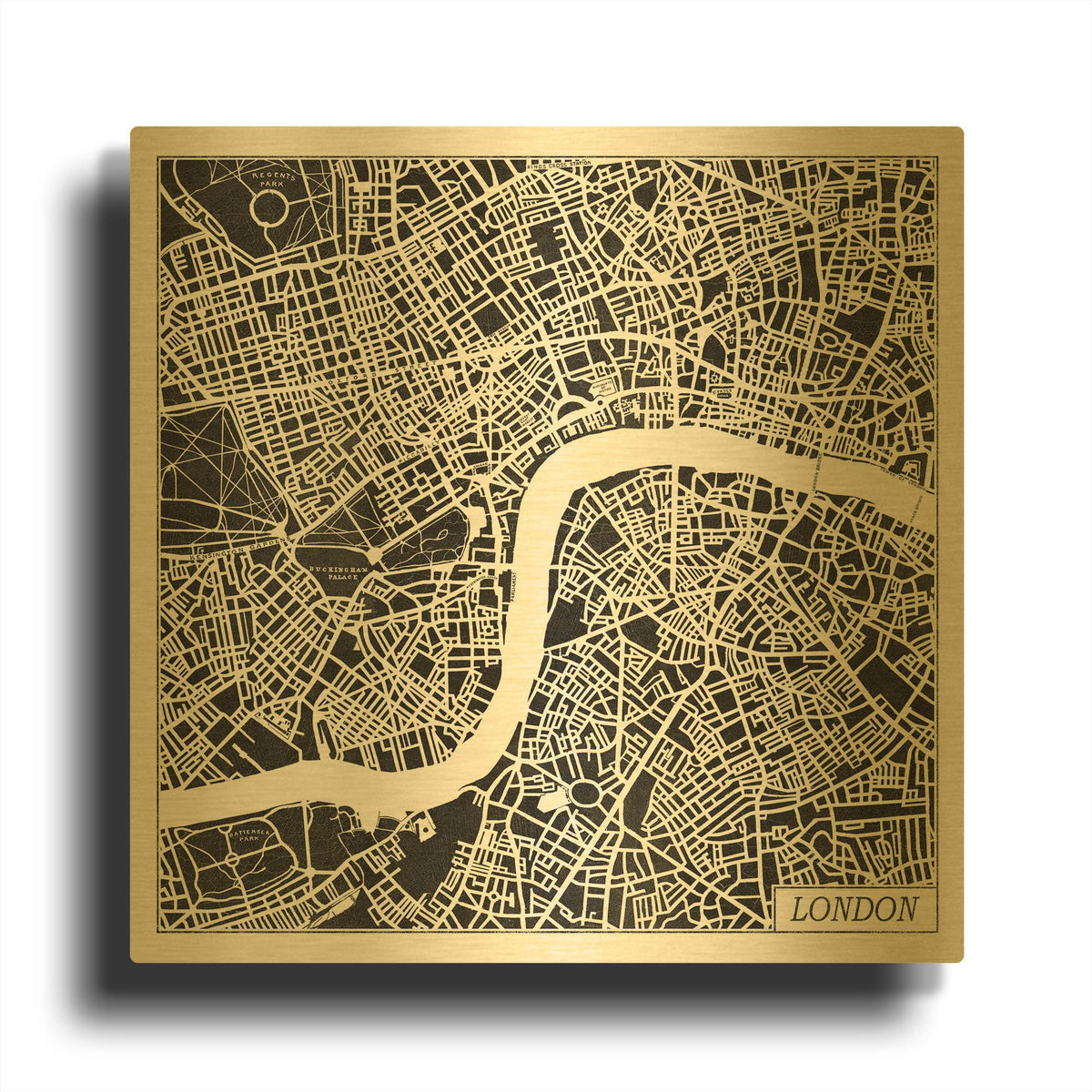 'London Map Black' By Laura Marshall Gold Metal Wall Art