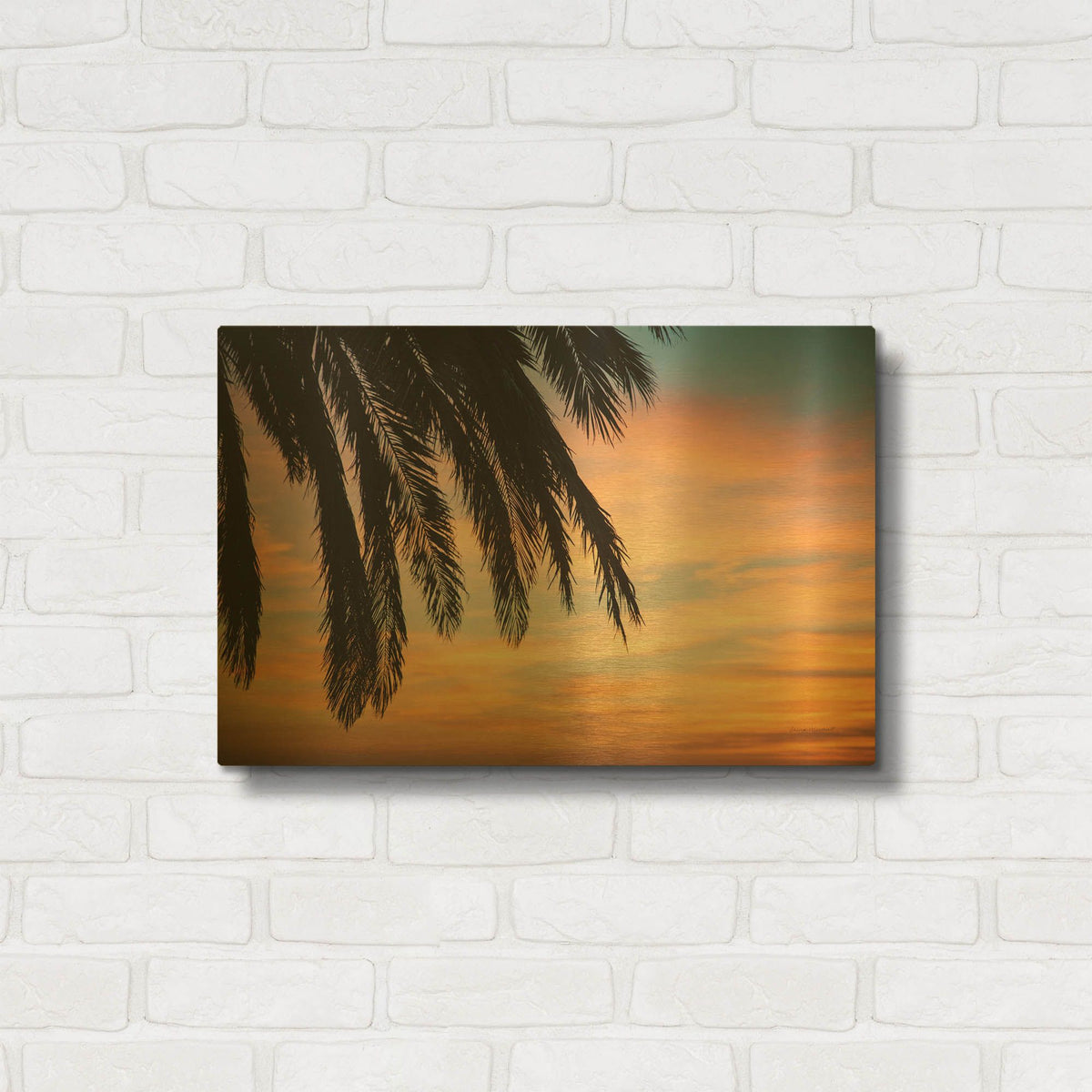 'Sunset Palms 1' By Laura Marshall Gold Metal Wall Art