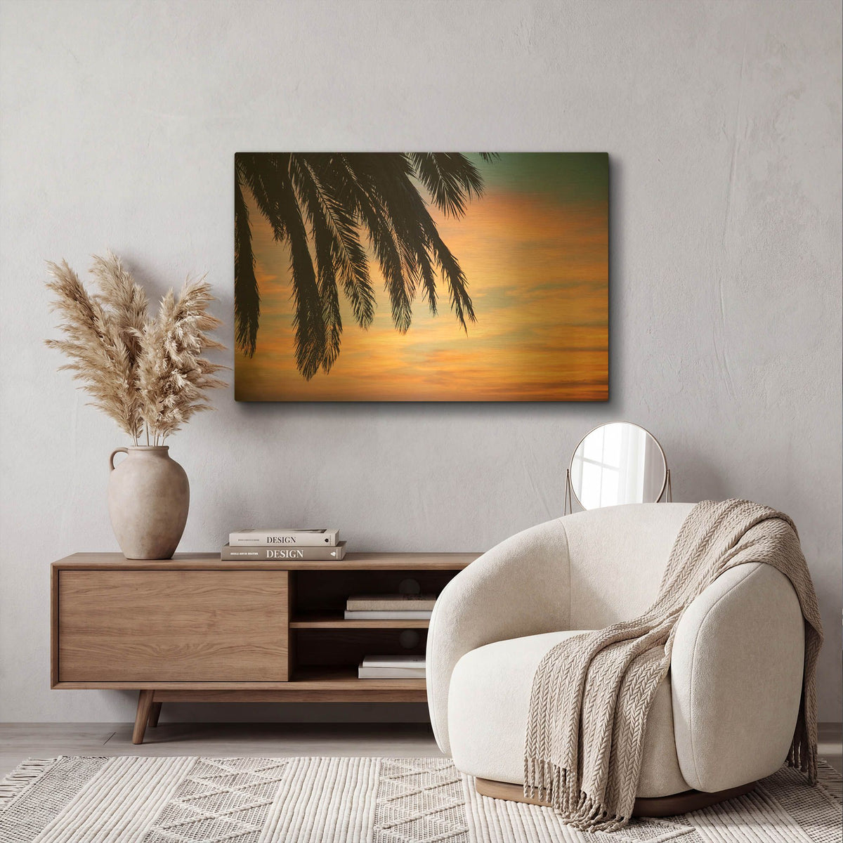 'Sunset Palms 1' By Laura Marshall Gold Metal Wall Art