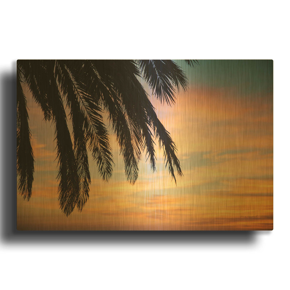 'Sunset Palms 1' By Laura Marshall Gold Metal Wall Art