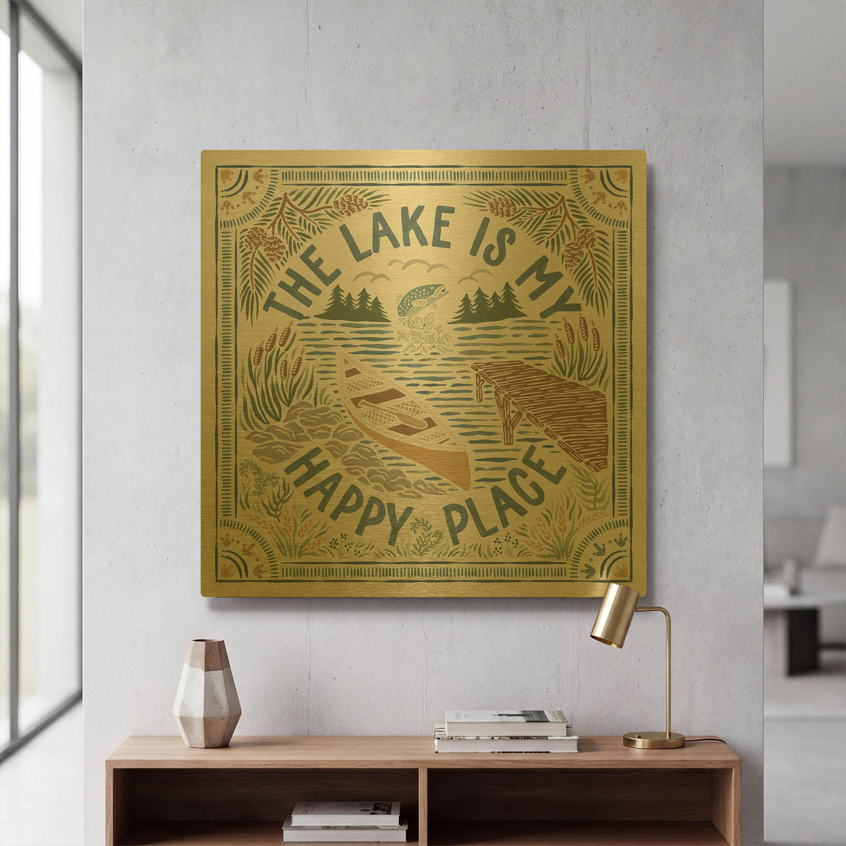 'Lakeside Days 3' By Laura Marshall Gold Metal Wall Art
