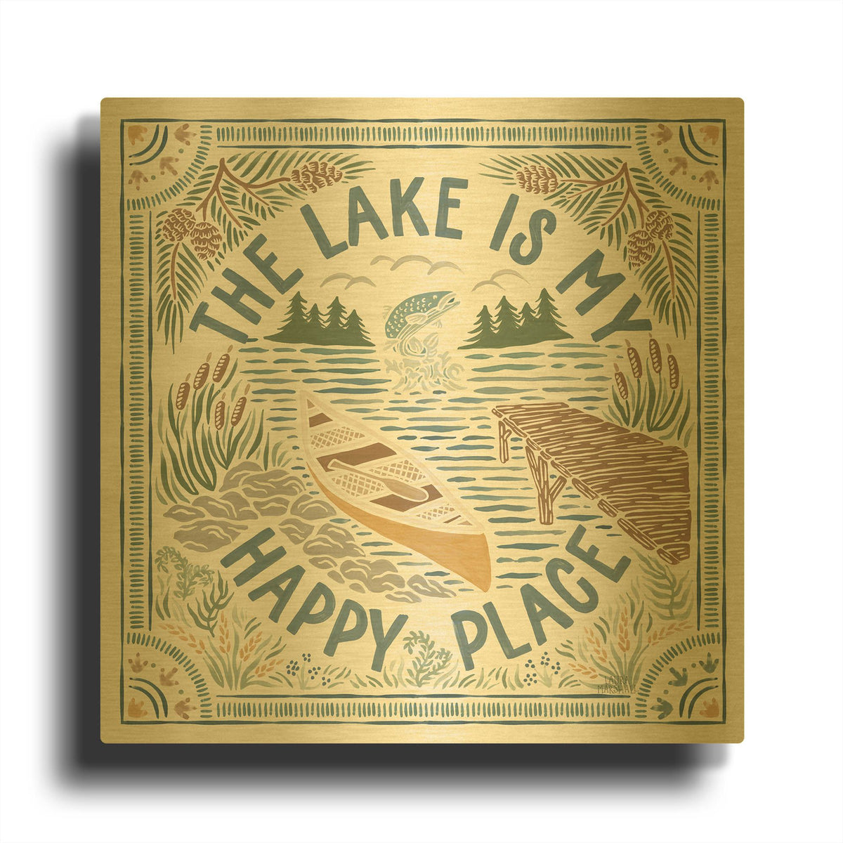 'Lakeside Days 3' By Laura Marshall Gold Metal Wall Art