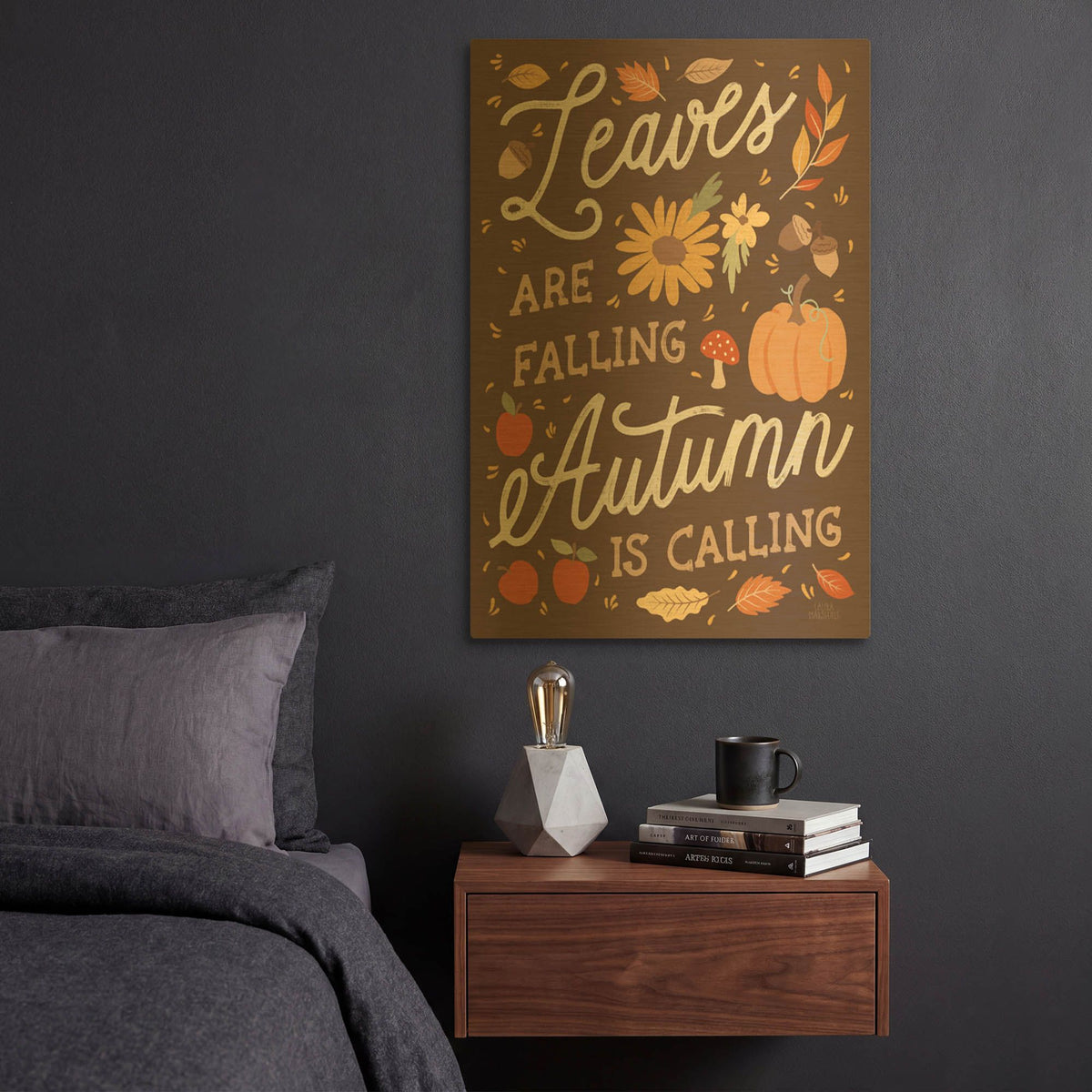 'Harvest Wishes 4' By Laura Marshall Gold Metal Wall Art