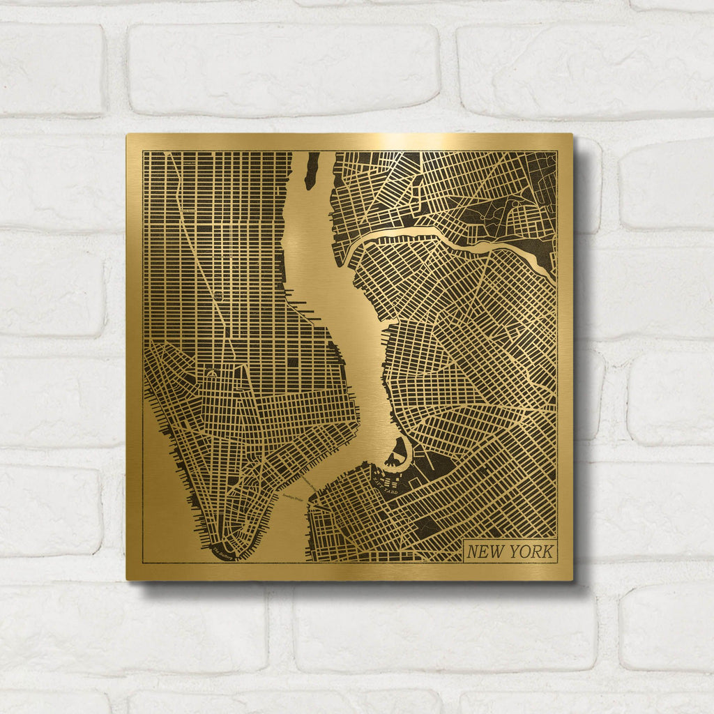 'New York Map Black' By Laura Marshall Gold Metal Wall Art