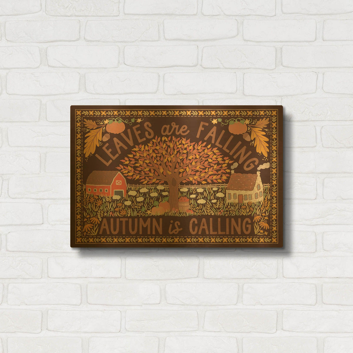 'Autumn Days 1 Dark' By Laura Marshall Gold Metal Wall Art