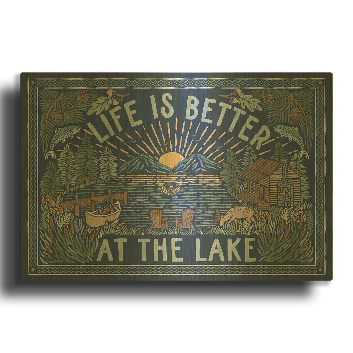 'Lakeside Days 1 Blue' By Laura Marshall Gold Metal Wall Art