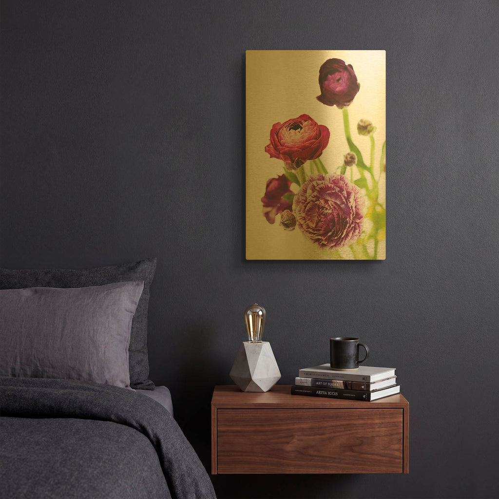 'Spring Ranunculus 6' By Laura Marshall Gold Metal Wall Art