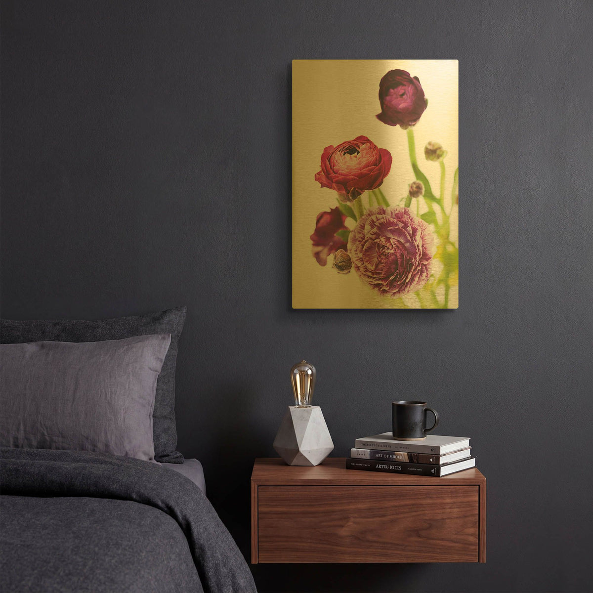 'Spring Ranunculus 6' By Laura Marshall Gold Metal Wall Art