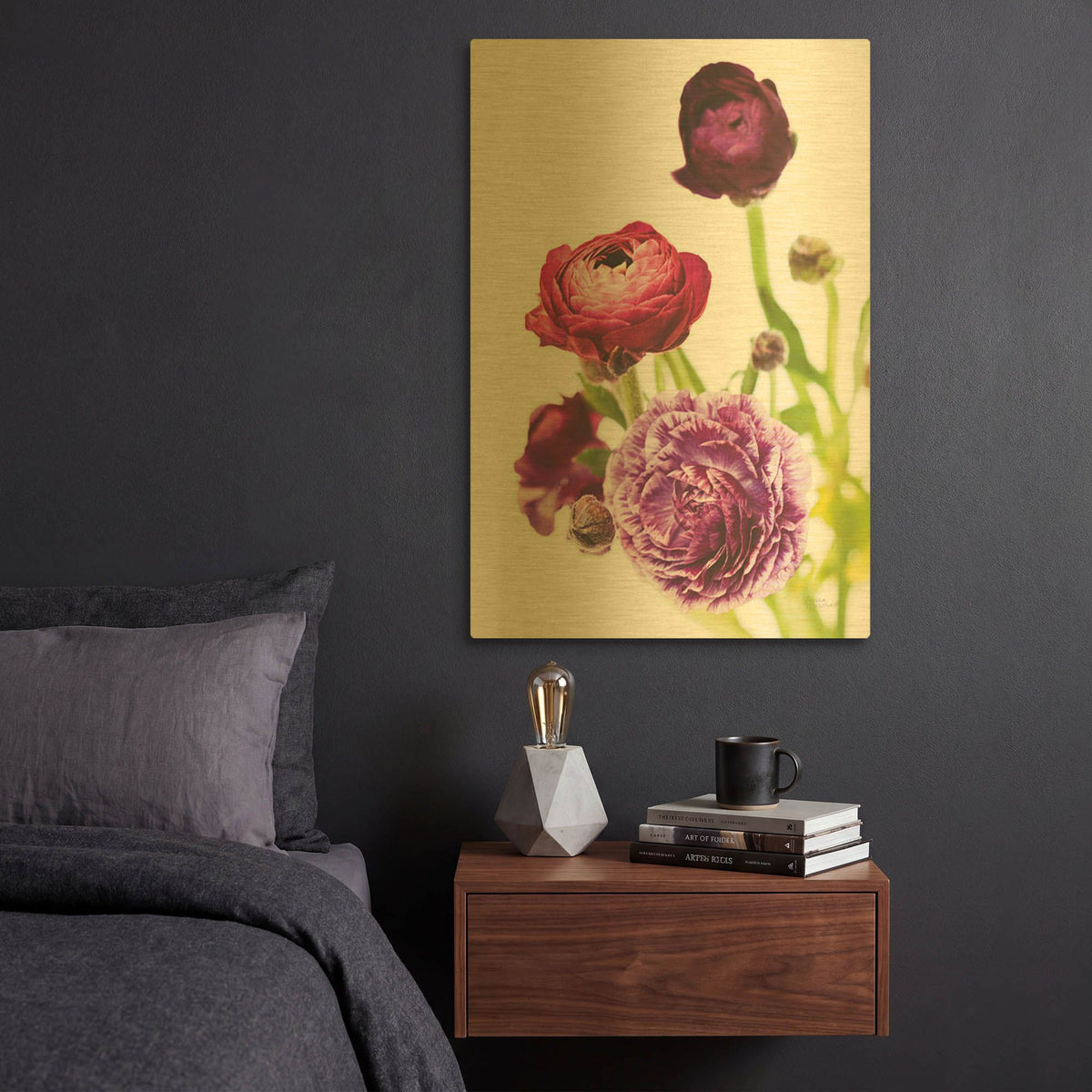 'Spring Ranunculus 6' By Laura Marshall Gold Metal Wall Art
