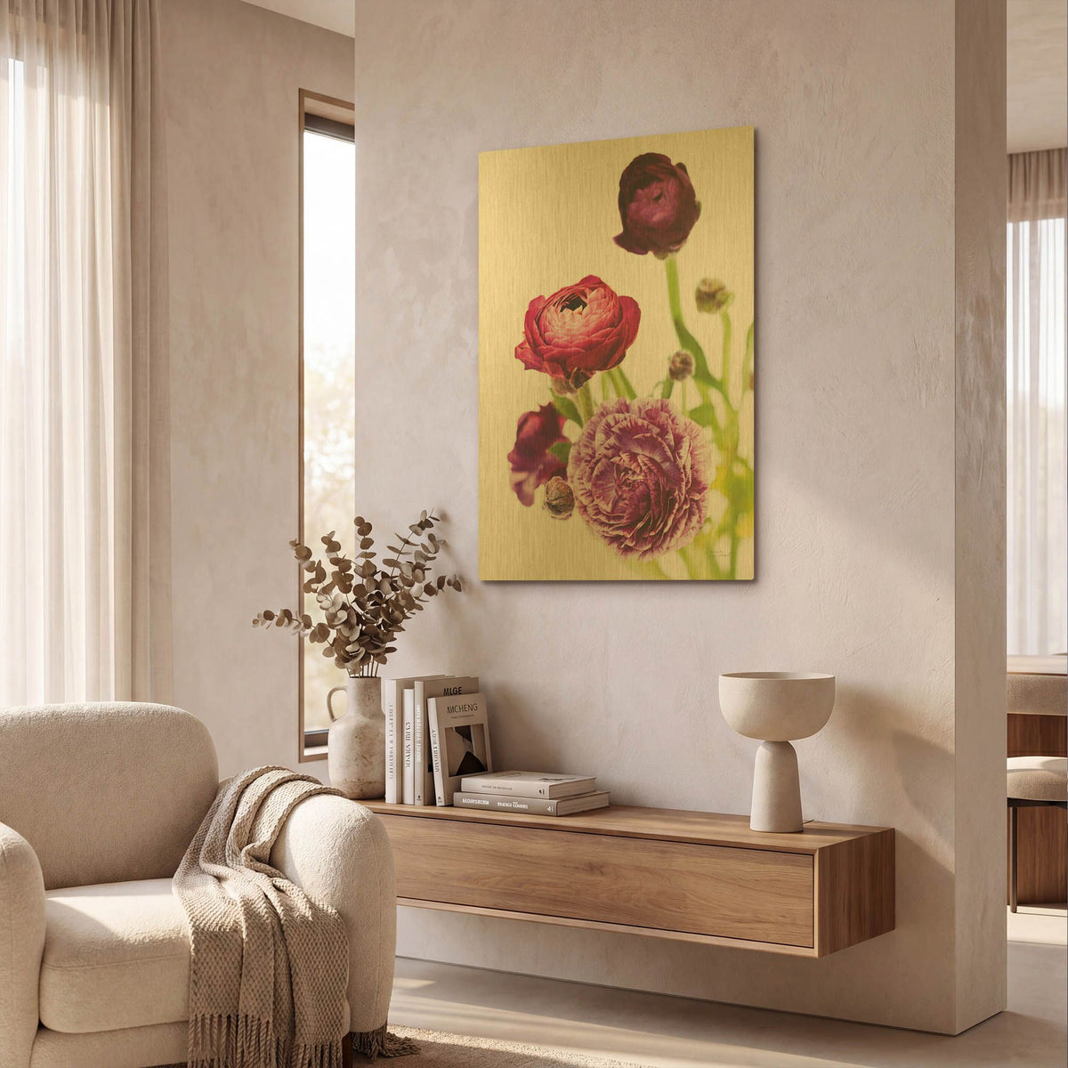 'Spring Ranunculus 6' By Laura Marshall Gold Metal Wall Art