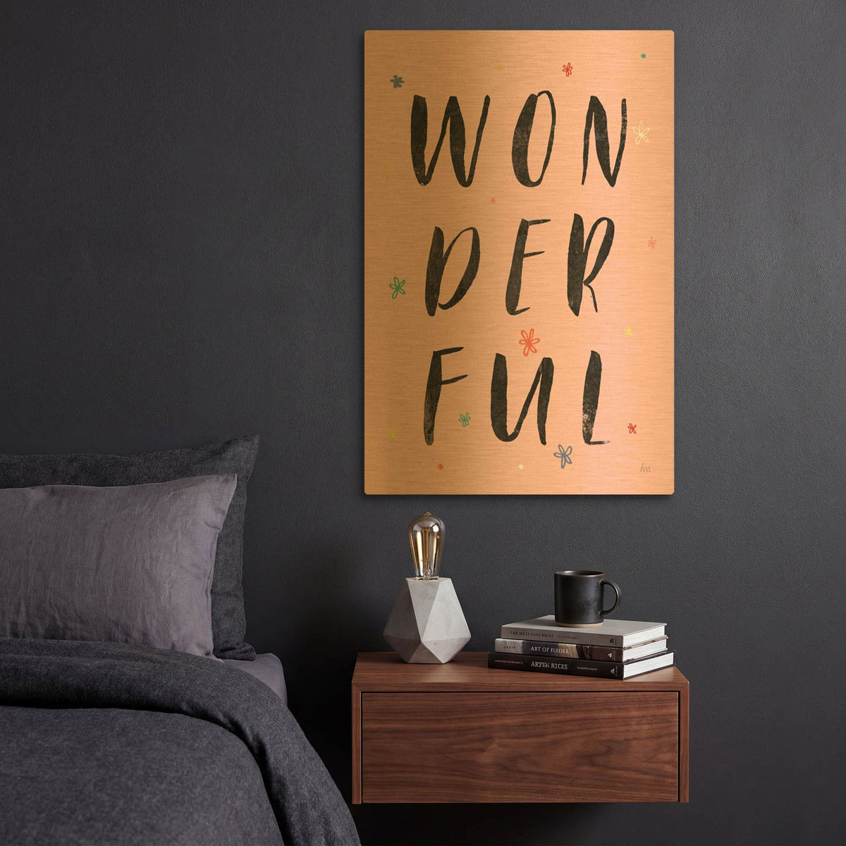 'Colorful Bold Words 1' By Laura Marshall Gold Metal Wall Art