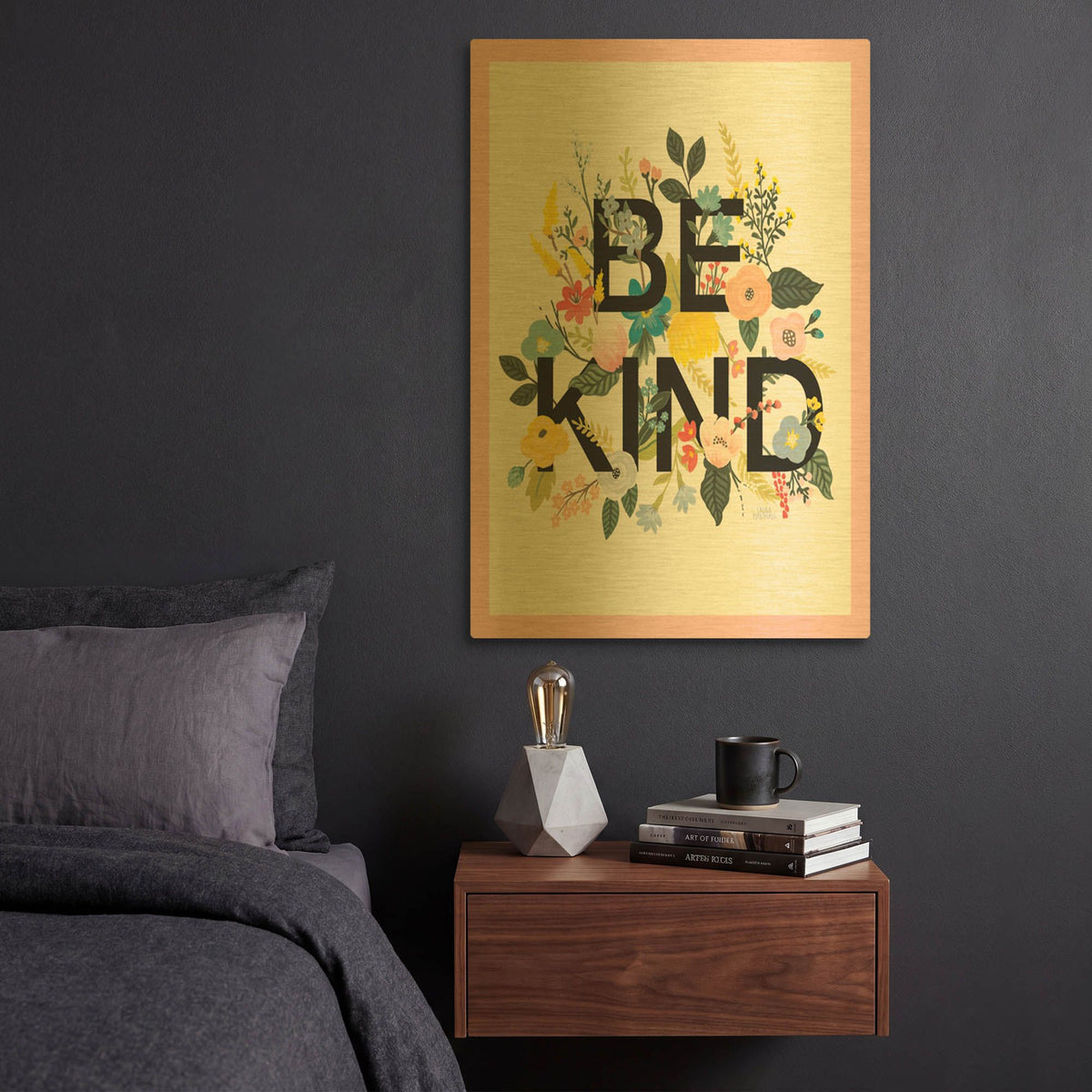 'Wild Garden 1 Be Kind Cp' By Laura Marshall Gold Metal Wall Art