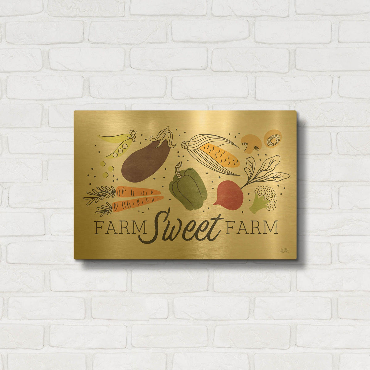 'Garden Goodies 1 Cream' By Laura Marshall Gold Metal Wall Art
