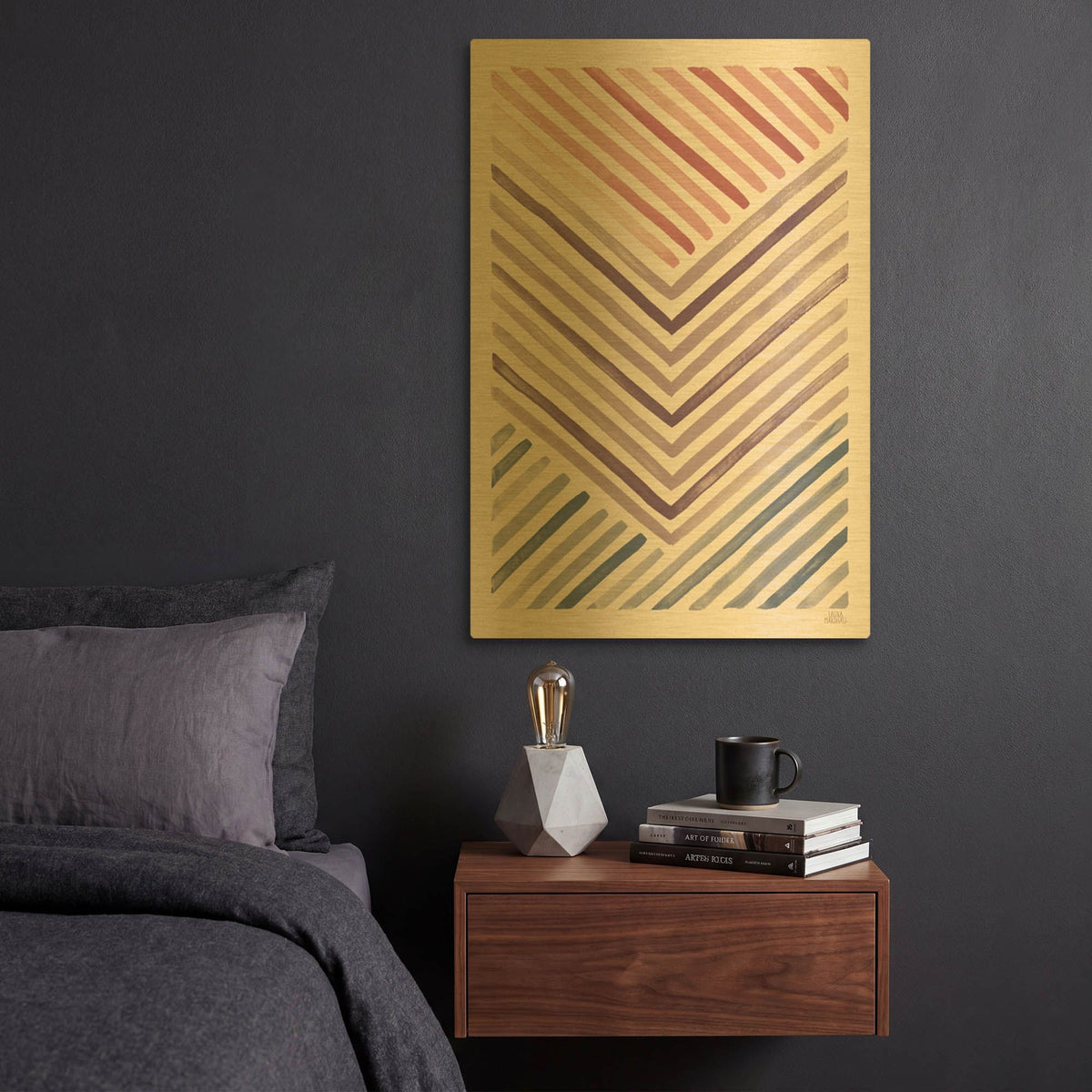 'Red And Blue Sunset 4' By Laura Marshall Gold Metal Wall Art