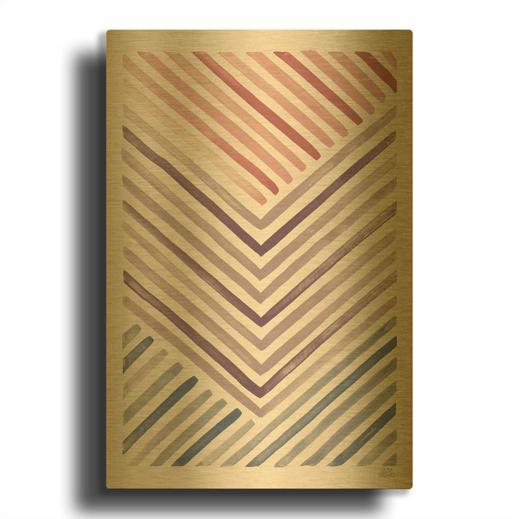 'Red And Blue Sunset 4' By Laura Marshall Gold Metal Wall Art