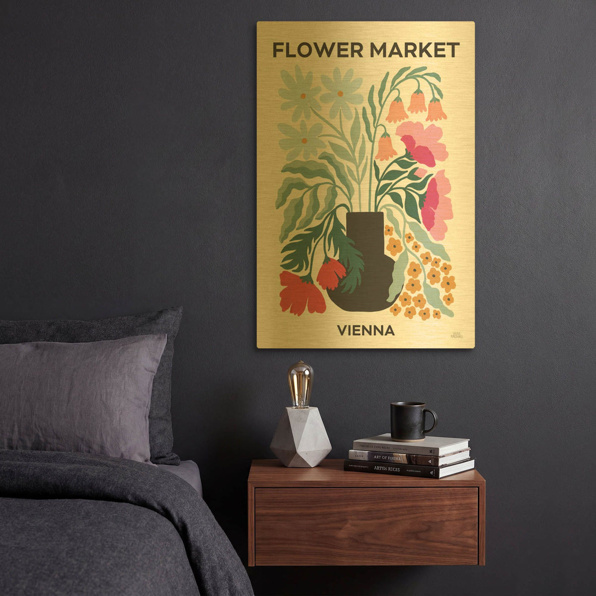 'Flower Market 4' By Laura Marshall Gold Metal Wall Art