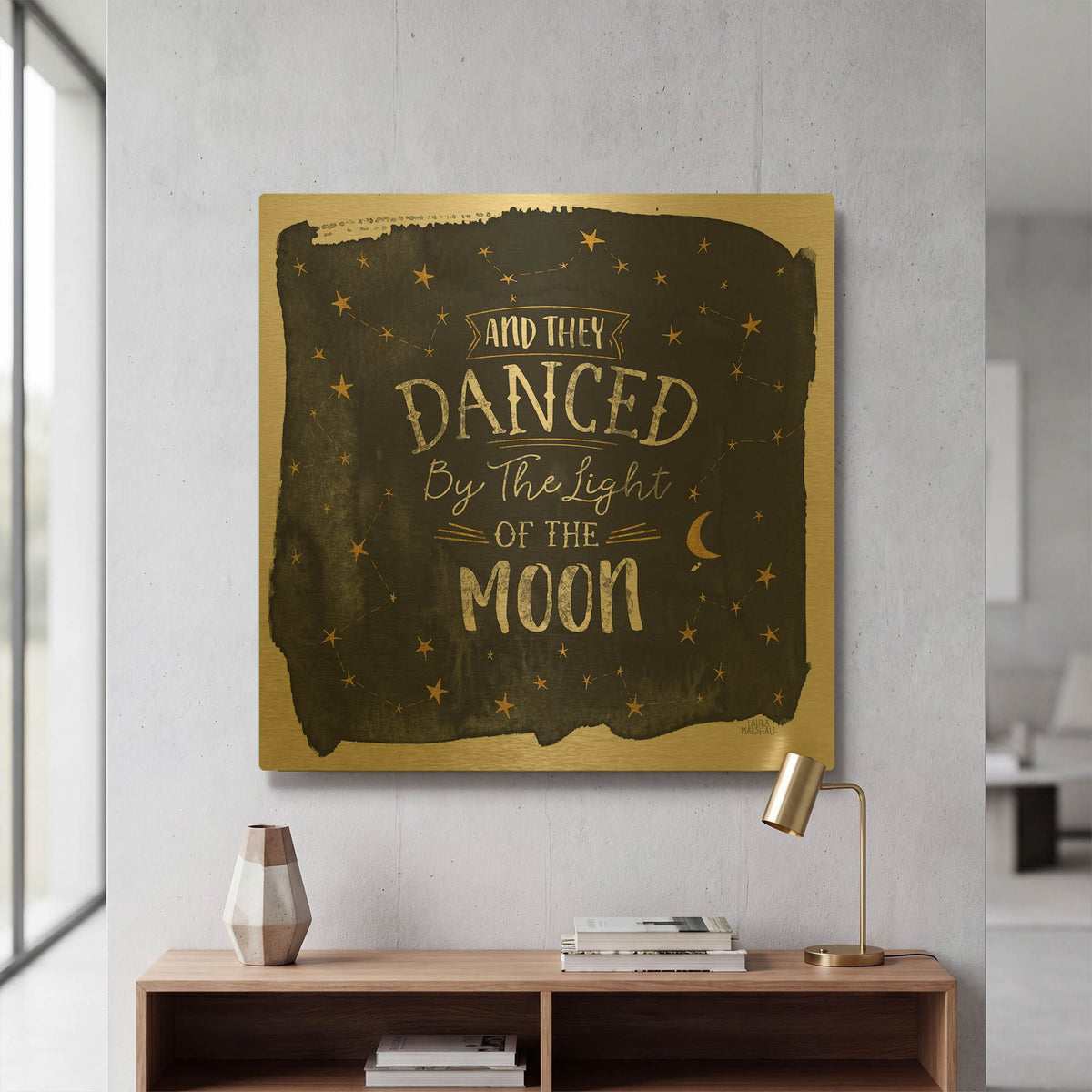 'Celestial Love 2 Sq' By Laura Marshall Gold Metal Wall Art